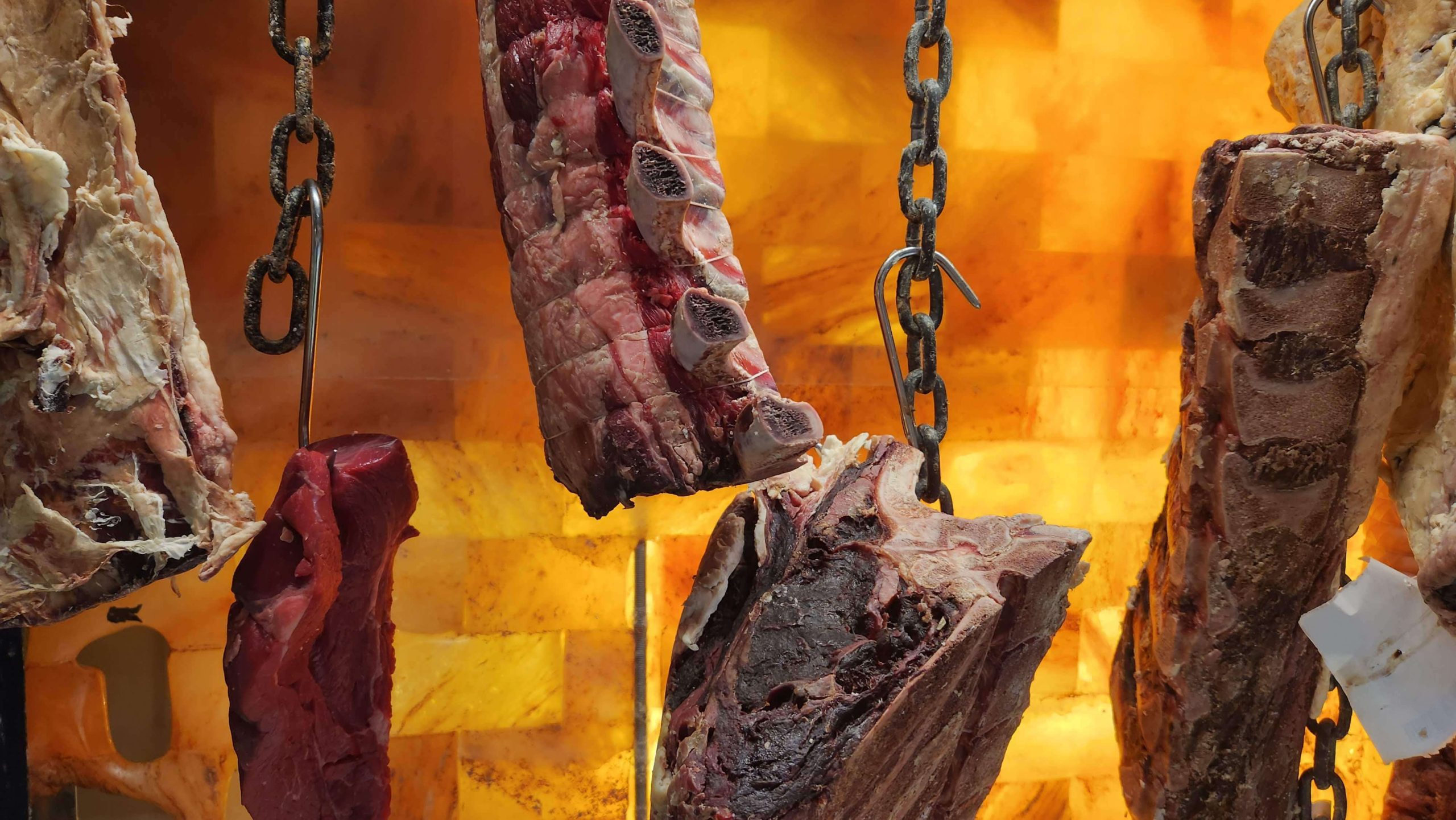 dry aged rib eye in salt room