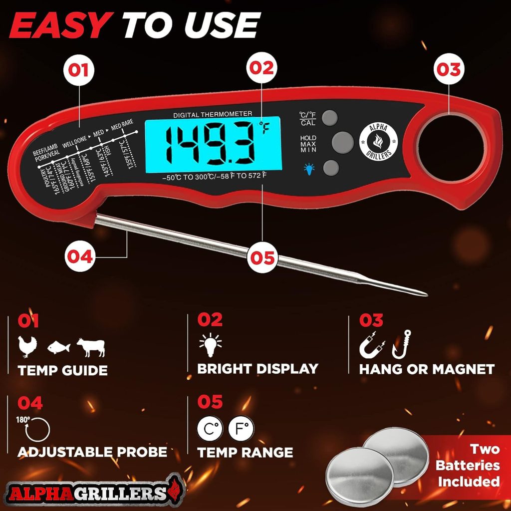 Alpha Grillers Instant Read Waterproof Digital Meat Thermometer for Cooking and Grilling