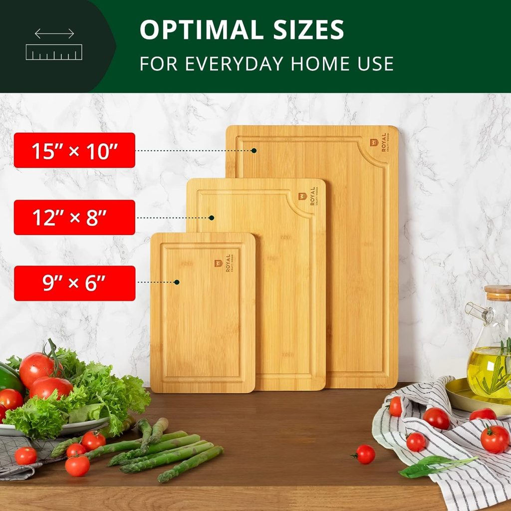 𝐖𝐈𝐍𝐍𝐄𝐑 𝟐𝟎𝟐𝟑 Cutting Boards for Kitchen - Bamboo Cutting Board Set of 3, Cutting Boards w/Juice Grooves, Thick Chopping Board for Meat, Veggies, Easy Grip Handle - Kitchen Gadgets Gift
