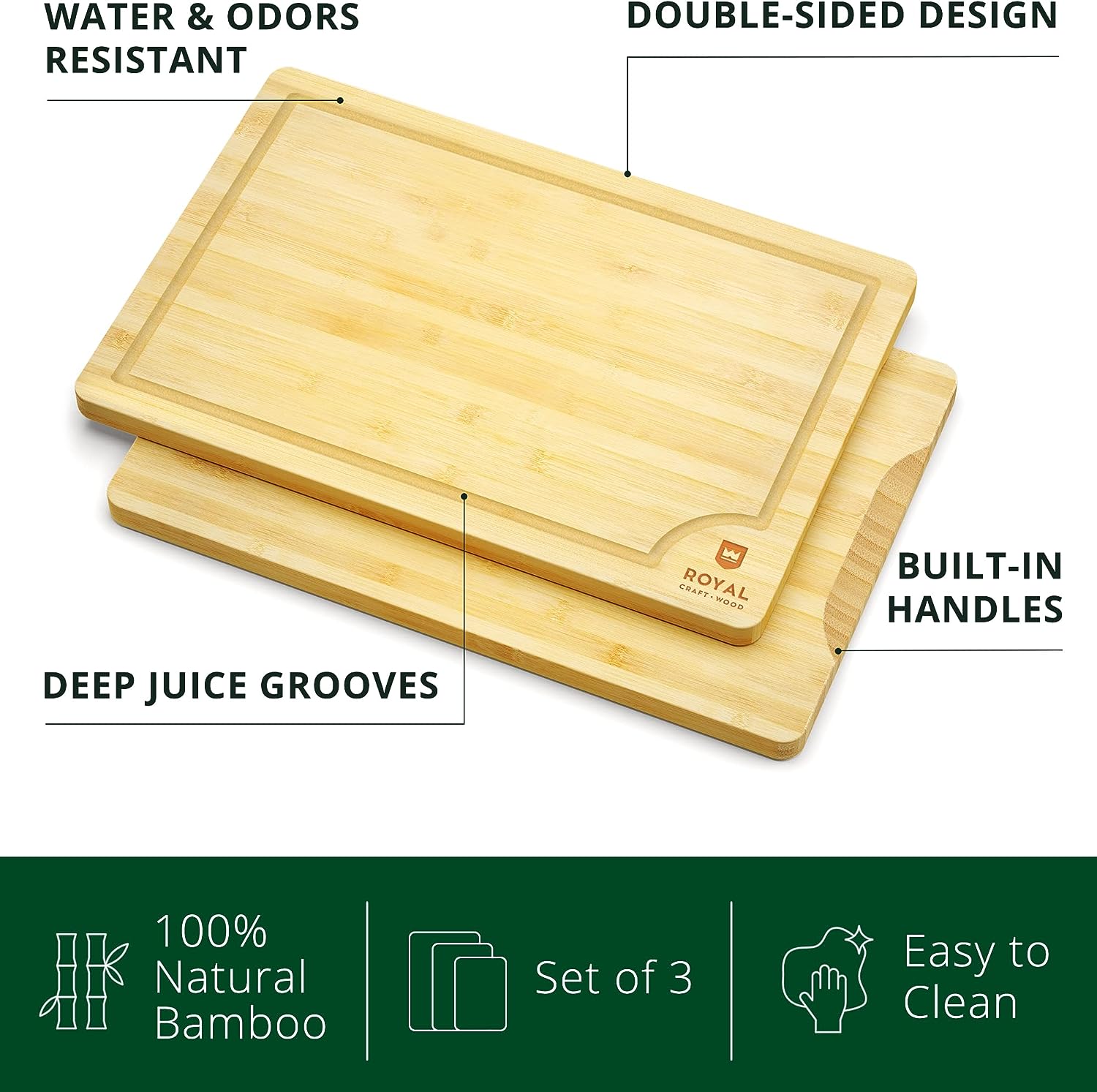 𝐖𝐈𝐍𝐍𝐄𝐑 𝟐𝟎𝟐𝟑 Cutting Boards for Kitchen - Bamboo Cutting Board Set of 3, Cutting Boards w/Juice Grooves, Thick Chopping Board for Meat, Veggies, Easy Grip Handle - Kitchen Gadgets Gift