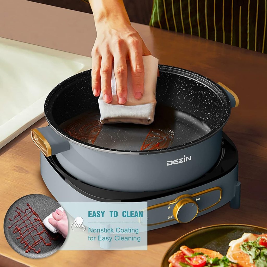 Dezin Electric Shabu Shabu Pot with Removable Pot, 4L Non-Stick Hot Pot Electric with Multi-Power Control, 3.7 Depth Electric Pot with Tempered Glass Lid for Party, Family and Friend Gathering Dezin Electric Shabu Shabu Pot with Removable Pot, 4L Non-Stick Hot Pot Electric with Multi-Power Control, 3.7 Depth Electric Pot with Tempered Glass Lid for Party, Family and Friend Gathering
