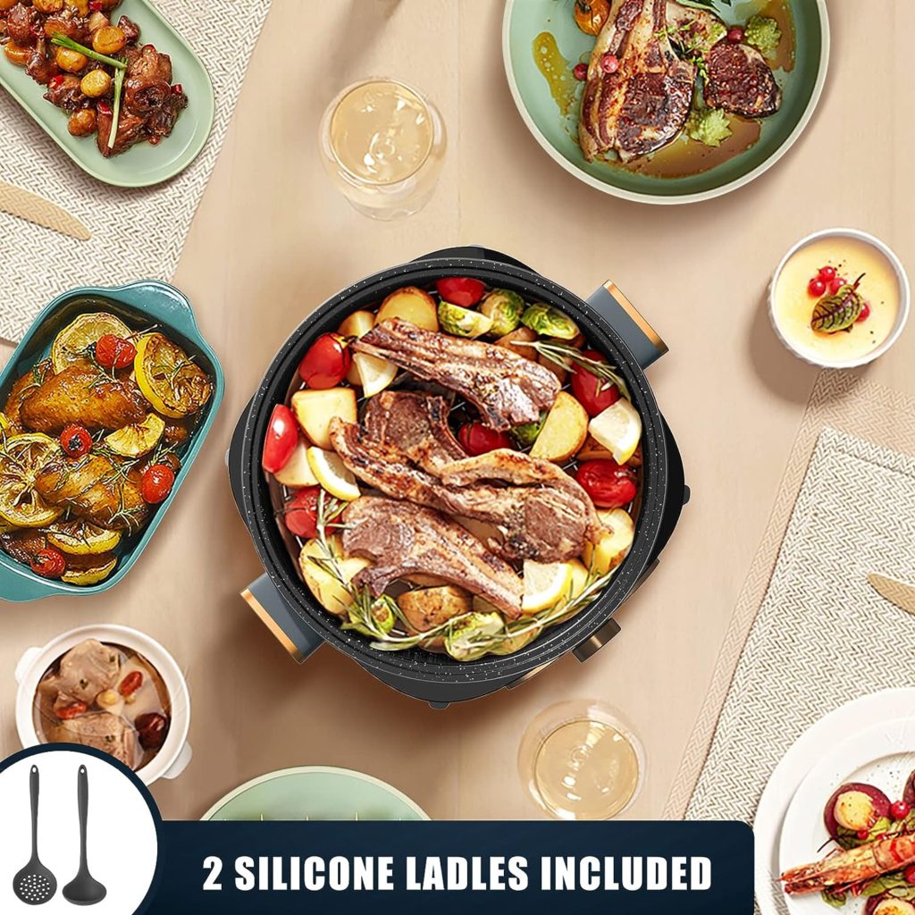 Dezin Electric Shabu Shabu Pot with Removable Pot, 4L Non-Stick Hot Pot Electric with Multi-Power Control, 3.7 Depth Electric Pot with Tempered Glass Lid for Party, Family and Friend Gathering Dezin Electric Shabu Shabu Pot with Removable Pot, 4L Non-Stick Hot Pot Electric with Multi-Power Control, 3.7 Depth Electric Pot with Tempered Glass Lid for Party, Family and Friend Gathering