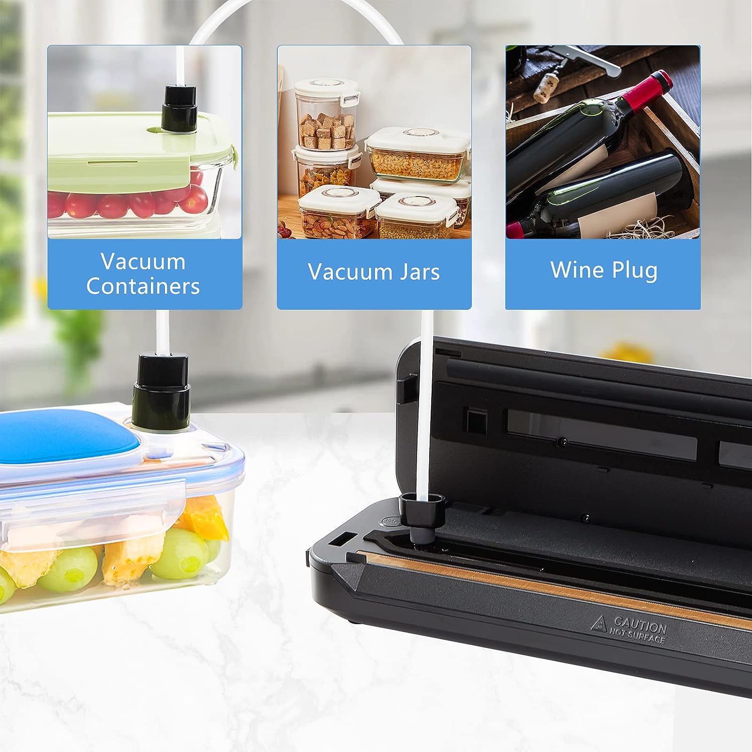 Inkbird Vacuum Sealer Machine with Starter Kit, Automatic PowerVac Air Sealing Machine for Food Preservation, Dry Moist Sealing Modes,Built-in Cutter,Easy Cleaning Storage with Sealer Bag*5 (8*11.8)and Bag Roll*1 (8*79), INK-VS01