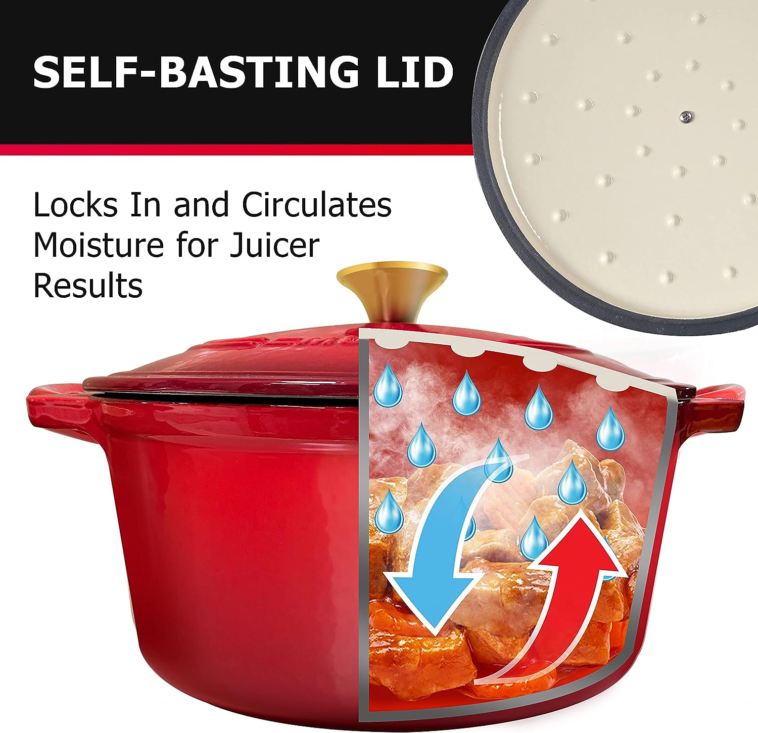 Mueller DuraCast 6 Quart Enameled Cast Iron Dutch Oven Pot with Lid, Heavy-Duty Casserole Dish, Braiser Pan, Stainless Steel Knob, for Braising, Stews, Roasting, Baking, Safe across All Cooktops, Red, Perfect for Mothers Day Gifts Mueller DuraCast 6 Quart Enameled Cast Iron Dutch Oven Pot with Lid, Heavy-Duty Casserole Dish, Braiser Pan, Stainless Steel Knob, for Braising, Stews, Roasting, Baking, Safe across All Cooktops, Red, Perfect for Mothers Day Gifts