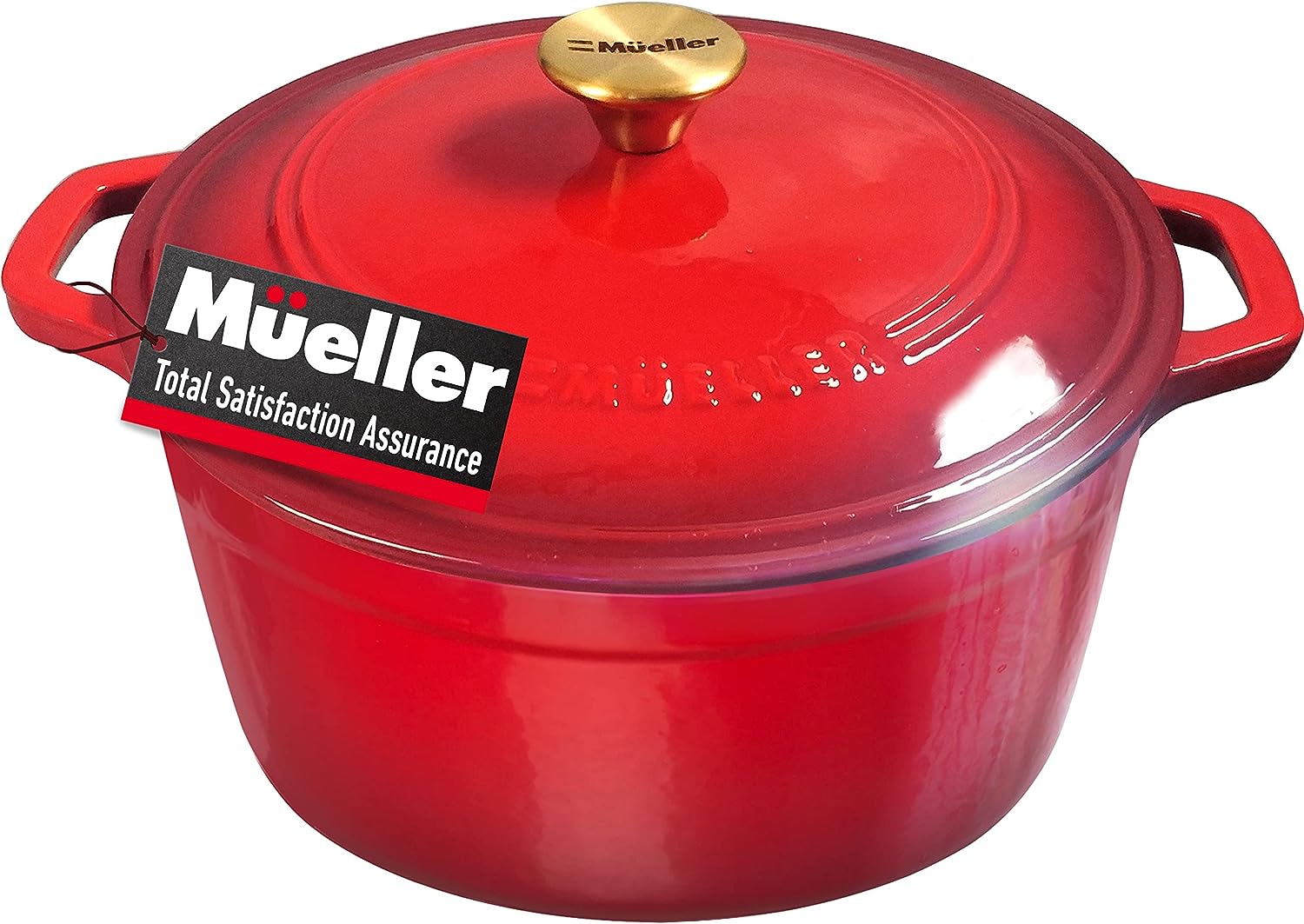Mueller DuraCast 6 Quart Enameled Cast Iron Dutch Oven Pot with Lid, Heavy-Duty Casserole Dish, Braiser Pan, Stainless Steel Knob, for Braising, Stews, Roasting, Baking, Safe across All Cooktops, Red, Perfect for Mothers Day Gifts Mueller DuraCast 6 Quart Enameled Cast Iron Dutch Oven Pot with Lid, Heavy-Duty Casserole Dish, Braiser Pan, Stainless Steel Knob, for Braising, Stews, Roasting, Baking, Safe across All Cooktops, Red, Perfect for Mothers Day Gifts