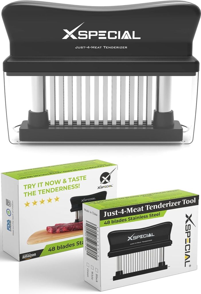 XSpecial Meat Tenderizer Tool 48-Blades Stainless Steel - Ease to Use Clean - Kitchen Gadgets Tools with Sharp Needle Makes The Toughest Steak Tender