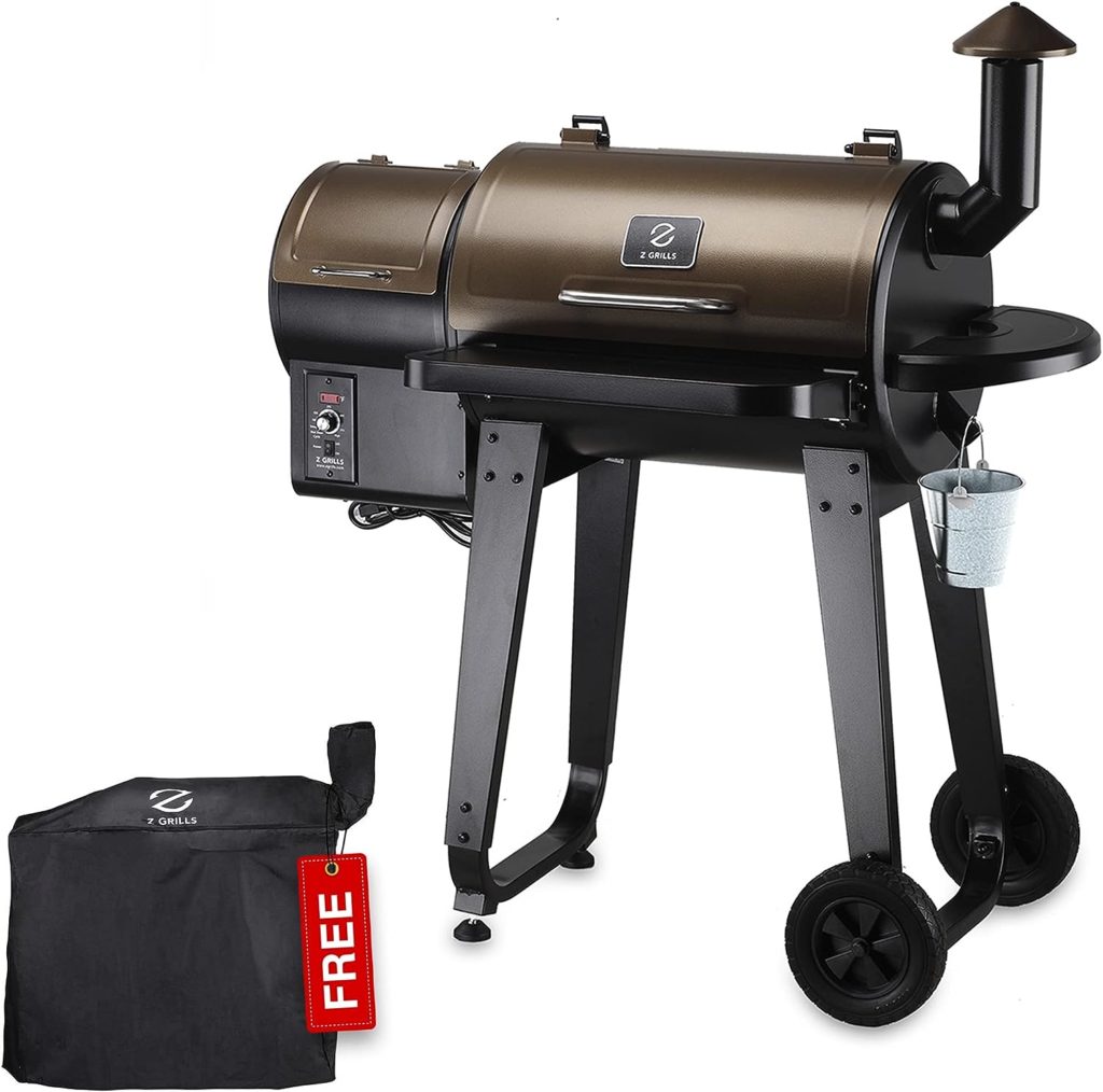 Z GRILLS ZPG-450A 2019 Upgrade Model Wood Pellet Grill Smoker, 6 in 1 BBQ Grill Auto Temperature Control, 450 sq Inch Deal, Bronze Black Cover Included