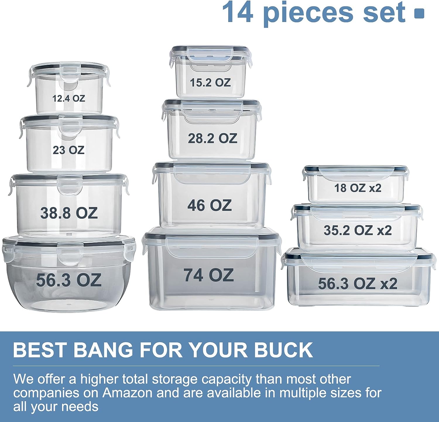 28 Pieces Food Storage Containers with Lids EXTRA LARGE Freezer Containers for Food BPA-Free Meat Fruit Vegetables Plastic Containers with lids Storage Airtight Leak-Proof Food Containers for Kitchen 28 Pieces Food Storage Containers with Lids EXTRA LARGE Freezer Containers for Food BPA-Free Meat Fruit Vegetables Plastic Containers with lids Storage Airtight Leak-Proof Food Containers for Kitchen