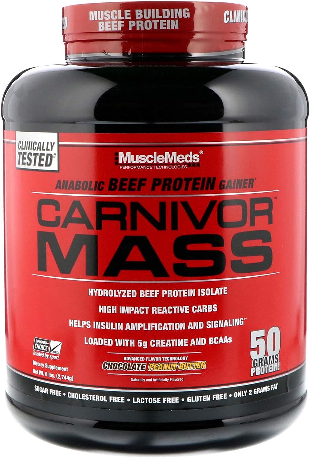 MuscleMeds Carnivor Mass Anabolic Beef Protein Gainer, Chocolate Peanut Butter, 6 Pounds (Packaging May Vary) MuscleMeds Carnivor Mass Anabolic Beef Protein Gainer, Chocolate Peanut Butter, 6 Pounds (Packaging May Vary)